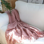 2-SOGA Pink Diamond Pattern Knitted Throw Blanket Warm Cozy Woven Cover Couch Bed Sofa Home Decor with Tassels