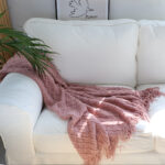 3-SOGA Pink Diamond Pattern Knitted Throw Blanket Warm Cozy Woven Cover Couch Bed Sofa Home Decor with Tassels