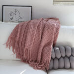 4-SOGA Pink Diamond Pattern Knitted Throw Blanket Warm Cozy Woven Cover Couch Bed Sofa Home Decor with Tassels