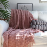 5-SOGA Pink Diamond Pattern Knitted Throw Blanket Warm Cozy Woven Cover Couch Bed Sofa Home Decor with Tassels