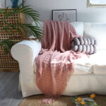 7-SOGA Pink Diamond Pattern Knitted Throw Blanket Warm Cozy Woven Cover Couch Bed Sofa Home Decor with Tassels