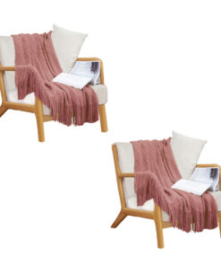 1-SOGA 2X  Pink Diamond Pattern Knitted Throw Blanket Warm Cozy Woven Cover Couch Bed Sofa Home Decor with Tassels