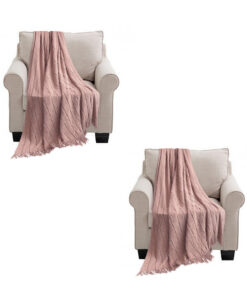 1-SOGA 2X Pink Textured Knitted Throw Blanket Warm Cozy Woven Cover Couch Bed Sofa Home Decor with Tassels