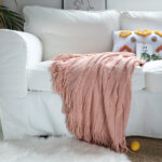 7-SOGA 2X Pink Textured Knitted Throw Blanket Warm Cozy Woven Cover Couch Bed Sofa Home Decor with Tassels