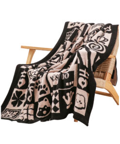 1-SOGA 130x160cm Throw Blanket  Black and White New Year Limited Edition Peace and Joy Plush Cozy