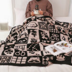 4-SOGA 2X 130x160cm Throw Blanket  Black and White New Year Limited Edition Peace and Joy Plush Cozy