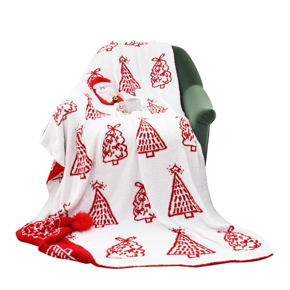 1-SOGA 130x180cm Throw Blanket Red Christmas Tree Half Fleece for Holiday Season Cozy