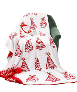 1-SOGA 130x180cm Throw Blanket Red Christmas Tree Half Fleece for Holiday Season Cozy