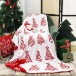 7-SOGA 130x180cm Throw Blanket Red Christmas Tree Half Fleece for Holiday Season Cozy