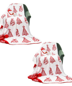 1-SOGA 2X 130x180cm Throw Blanket Red Christmas Tree Half Fleece for Holiday Season Cozy
