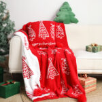 4-SOGA 2X 130x180cm Throw Blanket Red Christmas Tree Half Fleece for Holiday Season Cozy