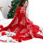 6-SOGA 2X 130x180cm Throw Blanket Red Christmas Tree Half Fleece for Holiday Season Cozy