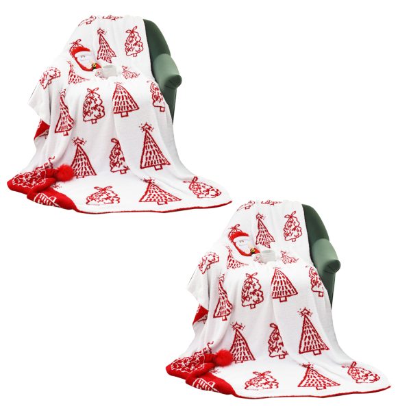 1-SOGA 2X 130x180cm Throw Blanket Red Christmas Tree Half Fleece for Holiday Season Cozy