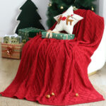 2-SOGA 130x180cm Throw Blanket Red Christmas Chunky Yarn Woven Decorative Cozy Knit for Holiday Home Decor