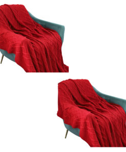 1-SOGA 2X 130x180cm Throw Blanket Red Christmas Chunky Yarn Woven Decorative Cozy Knit for Holiday Home Decor