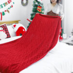4-SOGA 2X 130x180cm Throw Blanket Red Christmas Chunky Yarn Woven Decorative Cozy Knit for Holiday Home Decor