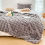 3-SOGA 200cm Grey Fur Fuzzy Super Soft and Cozy Fluffy Throw Blanket