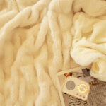 3-SOGA 150x200cm Throw Blanket White Double Layer Rabbit Fur Cozy Comfort with Stylish Decor