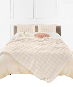 1-SOGA 150x200cm Throw Blanket White Double Layer Rabbit Fur Cozy Comfort with Stylish Decor