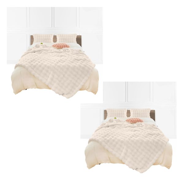 1-SOGA 2X 150x200cm Throw Blanket White Double Layer Rabbit Fur Cozy Comfort with Stylish Decor