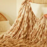 3-SOGA 150x200cm Throw Blanket Camel Brown Double Layer Rabbit Fur Cozy Comfort with Stylish Decor