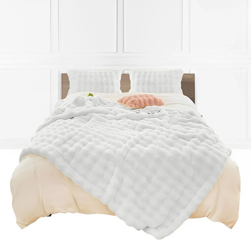1-SOGA 160X200cm Throw Blanket  White Double Layer Rabbit Fur Cozy Comfort with Stylish Decor