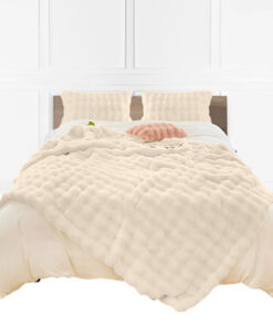 1-SOGA 160X200cm Throw Blanket  Light Camel Color Double Layer Rabbit Fur Cozy Comfort with Stylish Decor