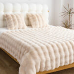 4-SOGA 160X200cm Throw Blanket  Light Camel Color Double Layer Rabbit Fur Cozy Comfort with Stylish Decor