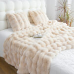 6-SOGA 160X200cm Throw Blanket  Light Camel Color Double Layer Rabbit Fur Cozy Comfort with Stylish Decor