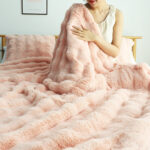 7-SOGA 160X200cm Throw Blanket Pink Double Layer Rabbit Fur Cozy Comfort with Stylish Decor