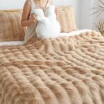 2-SOGA 2X 160X200cm Throw Blanket Coffee Double Layer Rabbit Fur Cozy Comfort with Stylish Decor