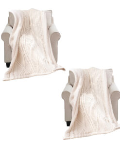 1-SOGA 2X 200X230cm Throw Blanket White Chenille Fleece Knitted Fabric on One Side Soft Suede