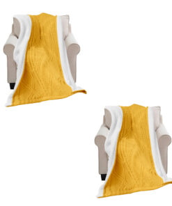 1-SOGA 2X 200X230cm Throw Blanket Yellow and White Chenille Fleece Knitted Fabric on One Side Soft Suede