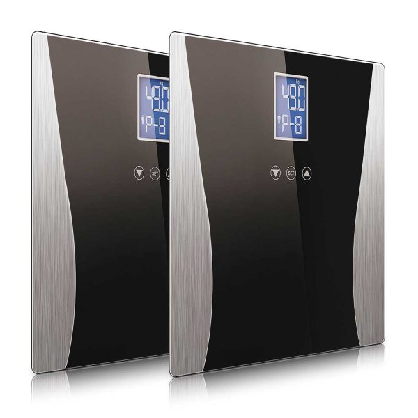 1-SOGA 2X Wireless Digital Body Fat LCD Bathroom Weighing Scale Electronic Weight Tracker Black