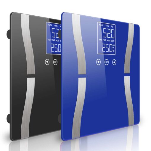 1-SOGA 2X Glass LCD Digital Body Fat Scale Bathroom Electronic Gym Water Weighing Scales Black/Blue