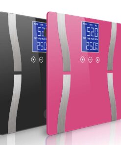 1-SOGA 2X Glass LCD Digital Body Fat Scale Bathroom Electronic Gym Water Weighing Scales Black/Pink