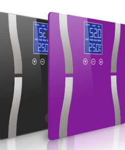1-SOGA 2X Glass LCD Digital Body Fat Scale Bathroom Electronic Gym Water Weighing Scales Black/Purple