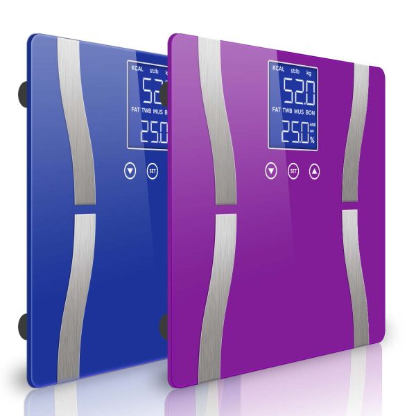 1-SOGA 2X Glass LCD Digital Body Fat Scale Bathroom Electronic Gym Water Weighing Scales Blue/Purple