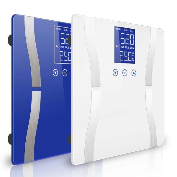 1-SOGA 2X Glass LCD Digital Body Fat Scale Bathroom Electronic Gym Water Weighing Scales Blue/White