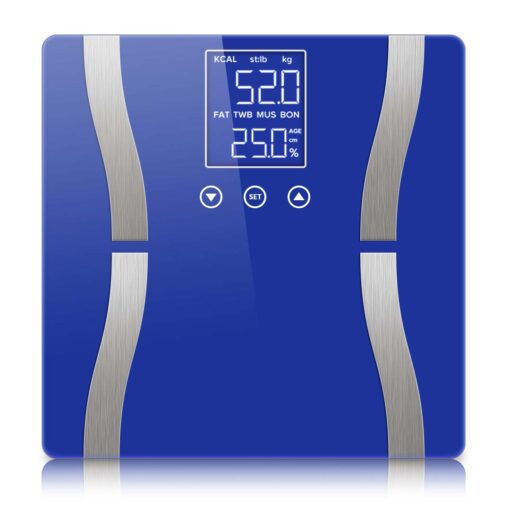 1-SOGA Glass LCD Digital Body Fat Scale Bathroom Electronic Gym Water Weighing Scales Blue