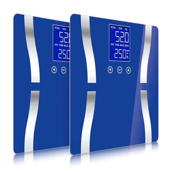 1-SOGA 2X Glass LCD Digital Body Fat Scale Bathroom Electronic Gym Water Weighing Scales Blue