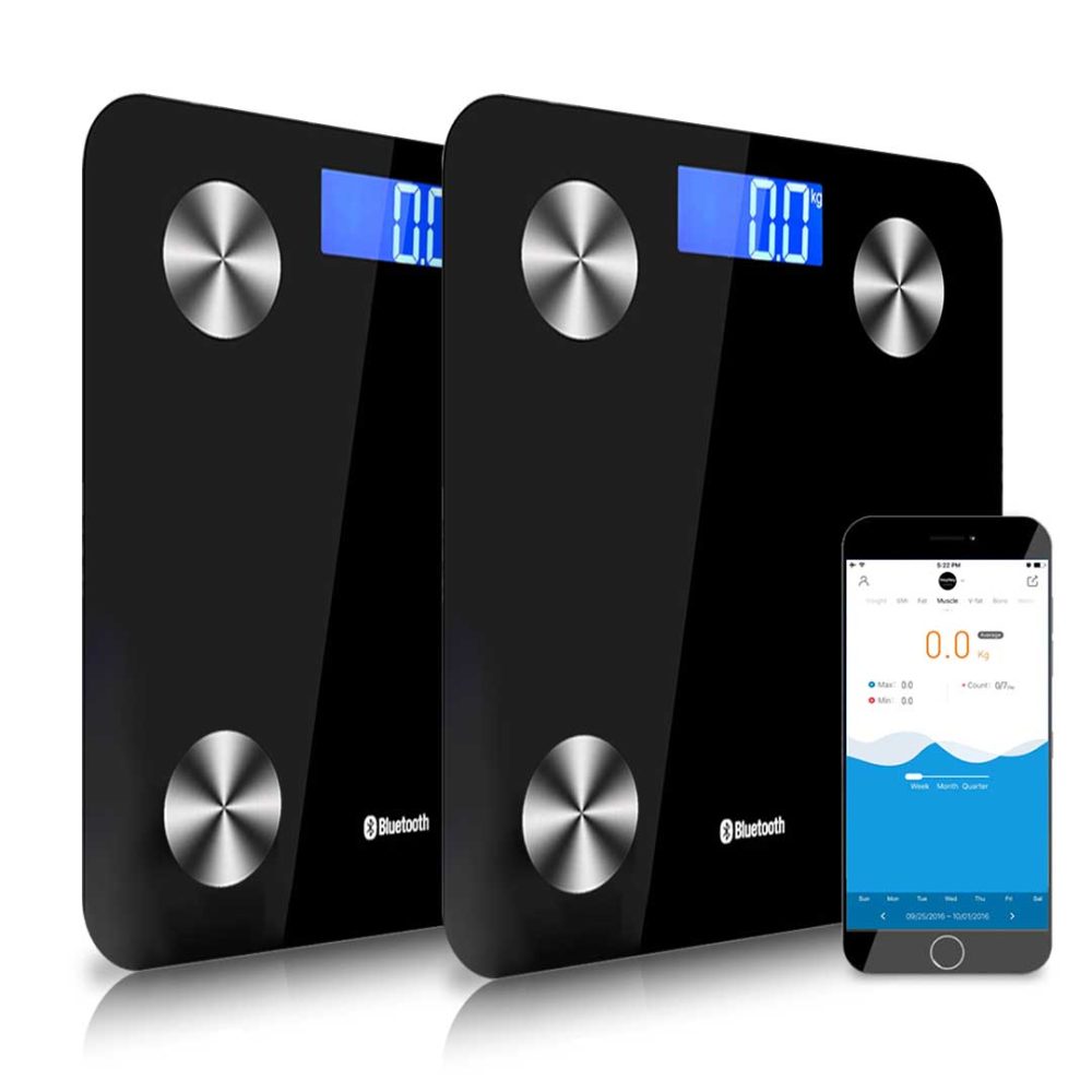 1-SOGA 2X Wireless Bluetooth Digital Body Fat Scale Bathroom Health Analyser Weight Black