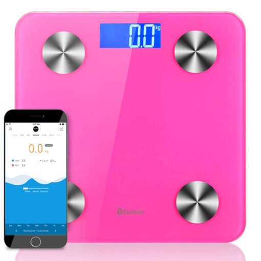 1-SOGA Wireless Bluetooth Digital Body Fat Scale Bathroom Health Analyser Weight Pink