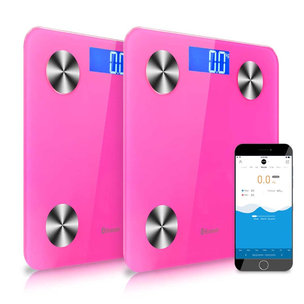 1-SOGA 2X Wireless Bluetooth Digital Body Fat Scale Bathroom Health Analyser Weight Pink