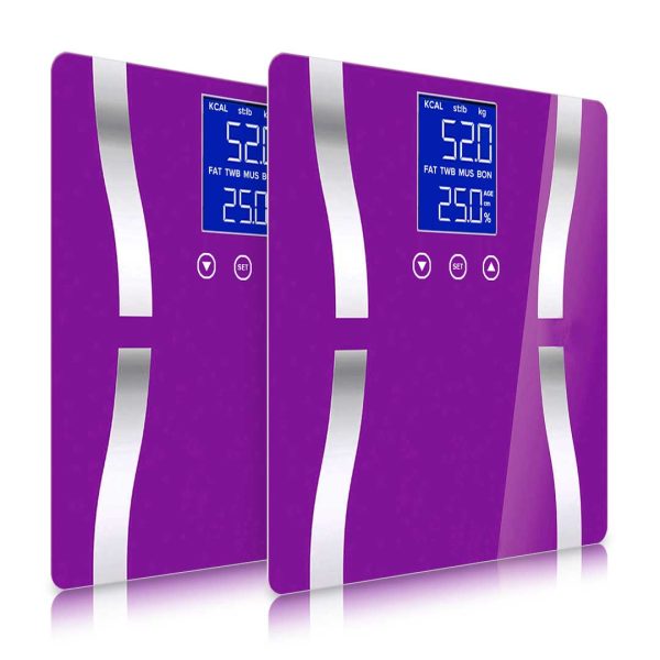 1-SOGA 2X Glass LCD Digital Body Fat Scale Bathroom Electronic Gym Water Weighing Scales Purple
