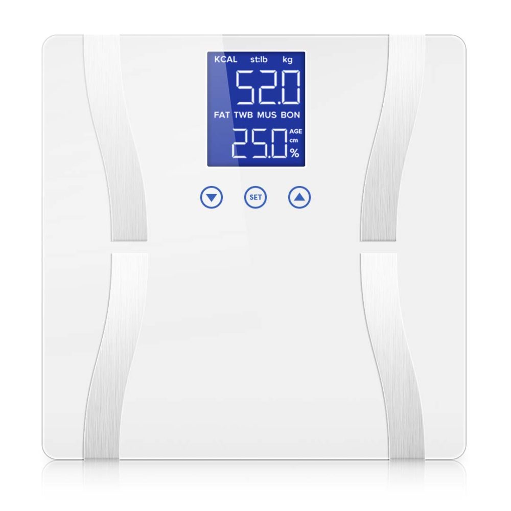1-Glass LCD Digital Body Fat Scale Bathroom Electronic Gym Water Weighing Scales White