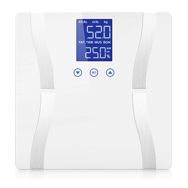 1-Glass LCD Digital Body Fat Scale Bathroom Electronic Gym Water Weighing Scales White