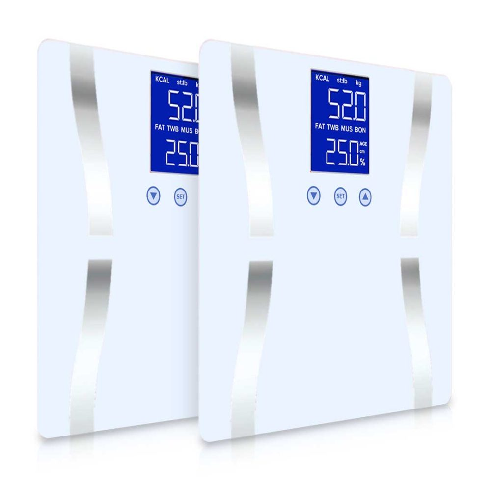 1-SOGA 2X Glass LCD Digital Body Fat Scale Bathroom Electronic Gym Water Weighing Scales White