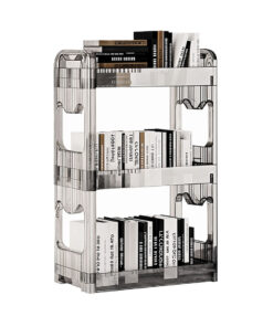 1-SOGA 38x24cm Clear 3 Tier Bookshelf & Cosmetic Storage Organizer Trolley Rack