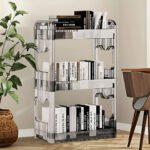 4-SOGA 38x24cm Clear 3 Tier Bookshelf & Cosmetic Storage Organizer Trolley Rack